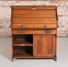 Load image into Gallery viewer, Small English Oak Rolltop Desk. Working lock and keys. c1910
