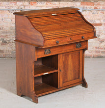 Load image into Gallery viewer, Small English Oak Rolltop Desk. Working lock and keys. c1910
