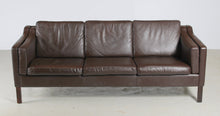 Load image into Gallery viewer, Danish Mid Century Brown Leather 3-Seater Sofa by Vemb Mobelfabrik, circa 1970s.
