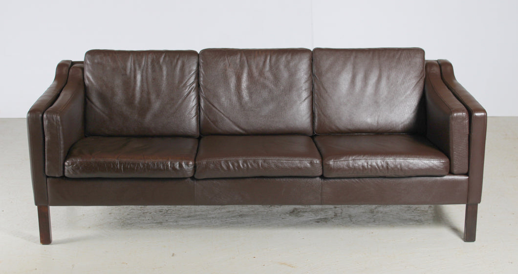 Danish Mid Century Brown Leather 3-Seater Sofa by Vemb Mobelfabrik, circa 1970s.