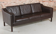 Load image into Gallery viewer, Danish Mid Century Brown Leather 3-Seater Sofa by Vemb Mobelfabrik, circa 1970s.
