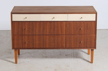 Load image into Gallery viewer, Mid Century Tola and White Chest of Drawers by Meredew, c 1960s.
