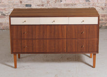 Load image into Gallery viewer, Mid Century Tola and White Chest of Drawers by Meredew, c 1960s.
