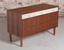 Load image into Gallery viewer, Mid Century Tola and White Chest of Drawers by Meredew, c 1960s.
