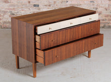 Load image into Gallery viewer, Mid Century Tola and White Chest of Drawers by Meredew, c 1960s.
