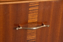 Load image into Gallery viewer, Midcentury Mahogany and Zebrano Vanity Chest of Drawers with Mirror c1960s
