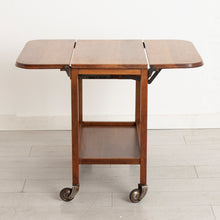 Load image into Gallery viewer, Midcentury Solid Walnut Drop-Leaf Serving Trolley
