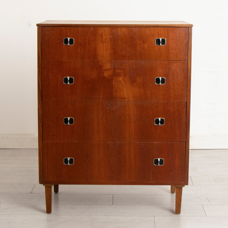 Midcentury Teak Chest of 4 Drawers with Brass Handles c.1960s