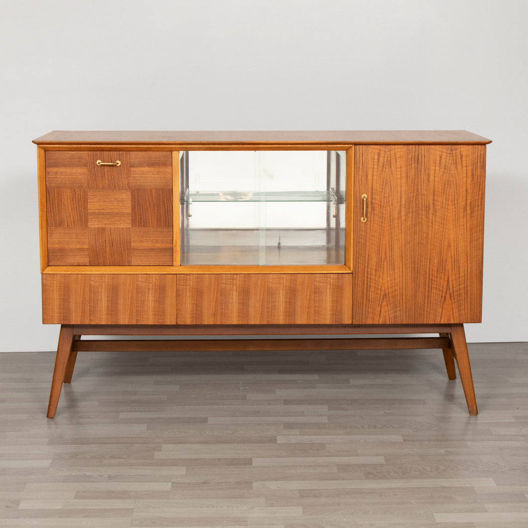 Midcentury Teak Drinks Cabinet with Sliding Glass Doors by Beautility c.1965