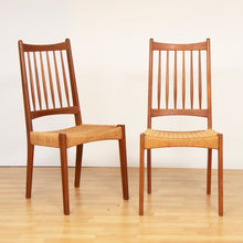 Load image into Gallery viewer, Pair of Danish Midcentury Teak Dining Chairs with Paper Cord Seats by Arne Hovmand Olsen
