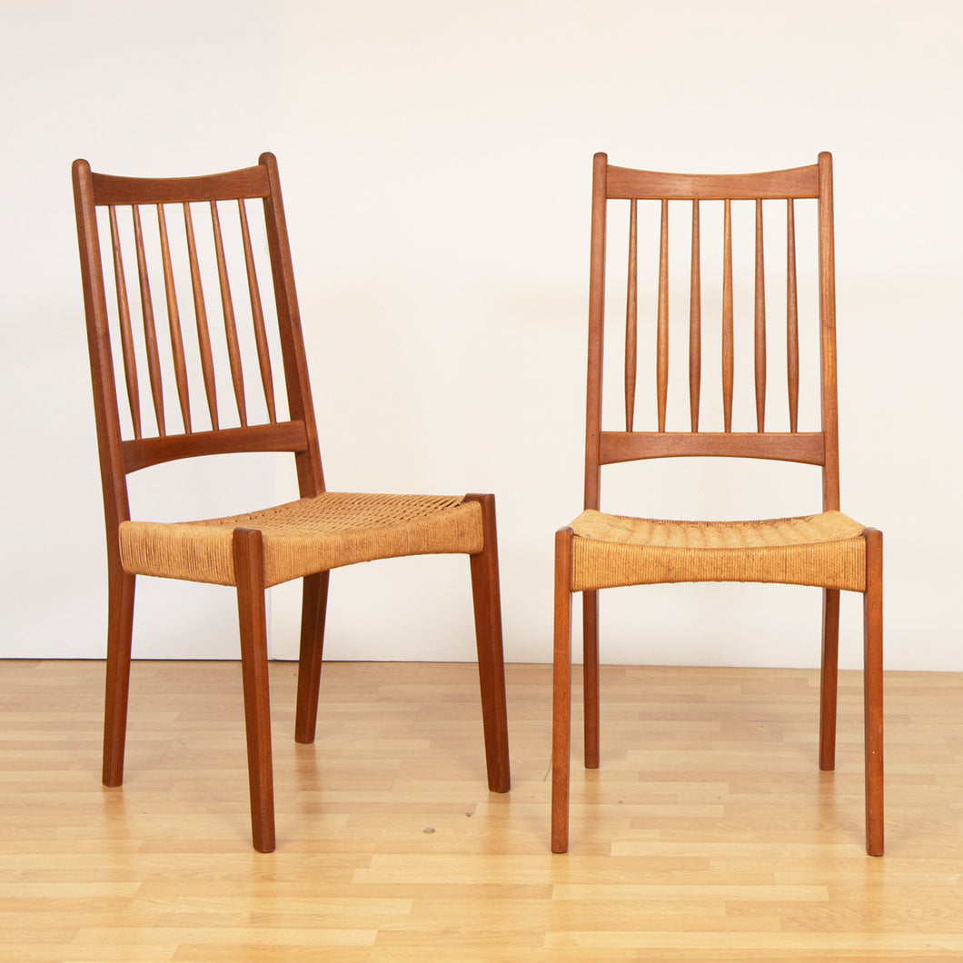 Pair of Danish Midcentury Teak Dining Chairs with Paper Cord Seats by Arne Hovmand Olsen