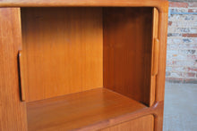 Load image into Gallery viewer, Danish Mid Century Dyrlund teak media cabinet on casters, circa 1970s
