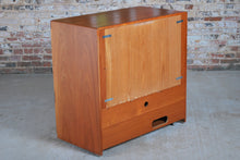 Load image into Gallery viewer, Danish Mid Century Dyrlund teak media cabinet on casters, circa 1970s
