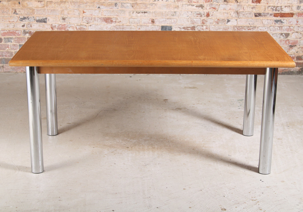 Late Mid Century Marcel Breuer -style beech and chrome dining table originally from Heal's in 1982.