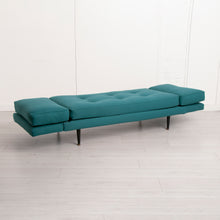Load image into Gallery viewer, Mid Century sofabed newly upholstered in teal fabric, c. 1960s
