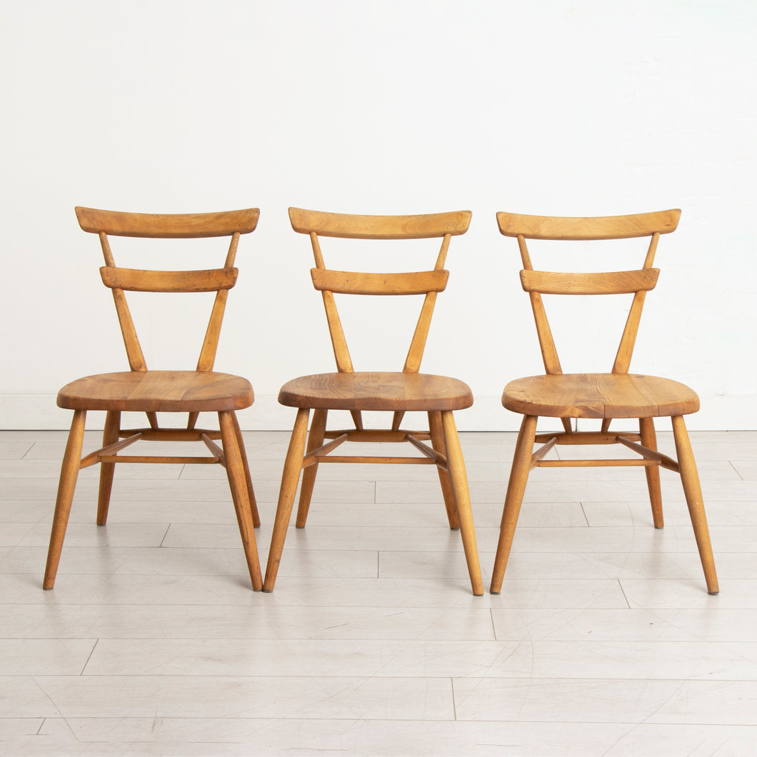 Set of 3 Ercol Blue Dot Stacking Chairs c.1960